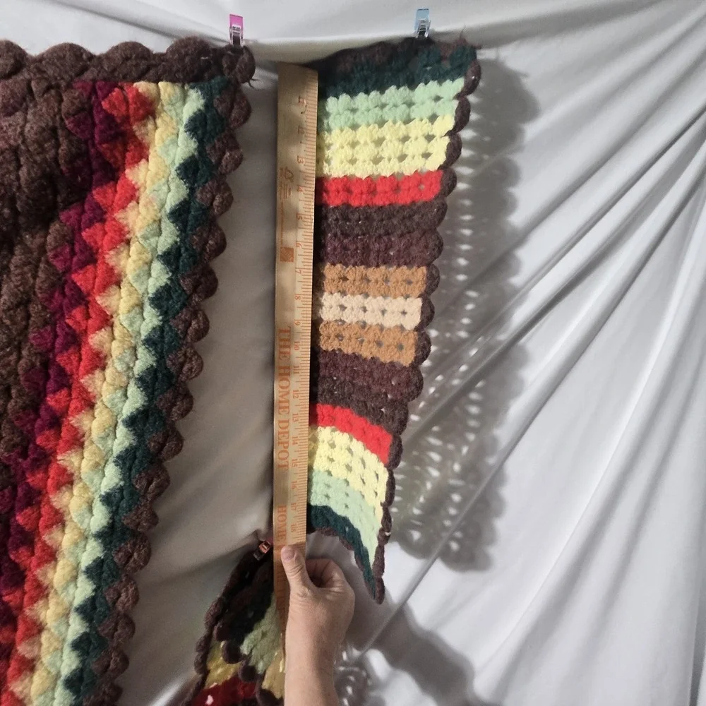 Vintage MCM Handmade Afghan Blanket Throw Crochet Multi Color 48x34 70's‎